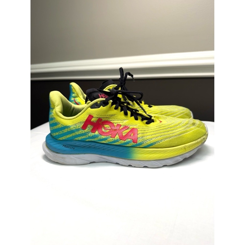 Hoka Mach 5 Running Shoes Neon Yellow Blue Mens 9 Athletic Sneakers